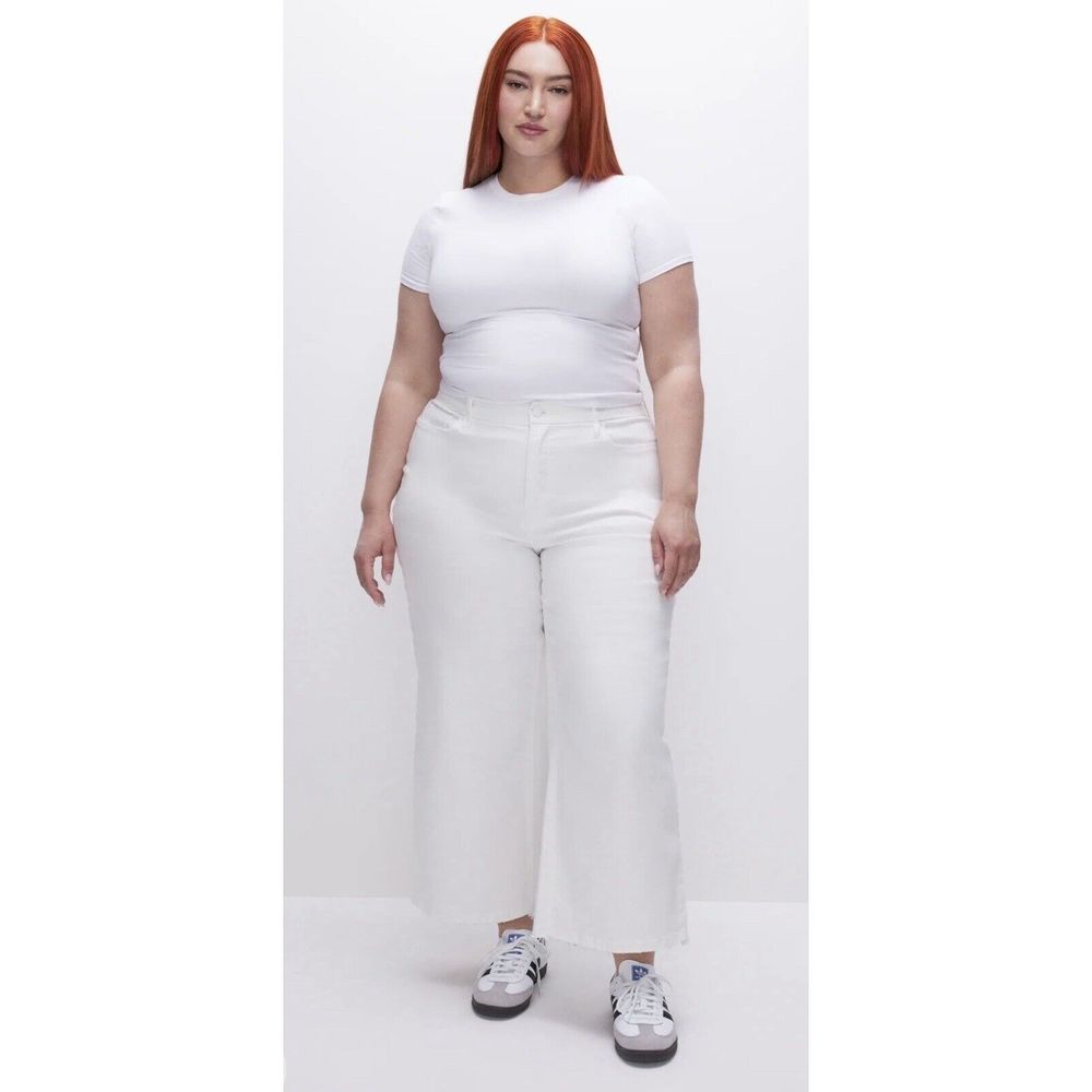 Good American Good Waist Palazzo Crop Jeans Size 22 - Ivory
